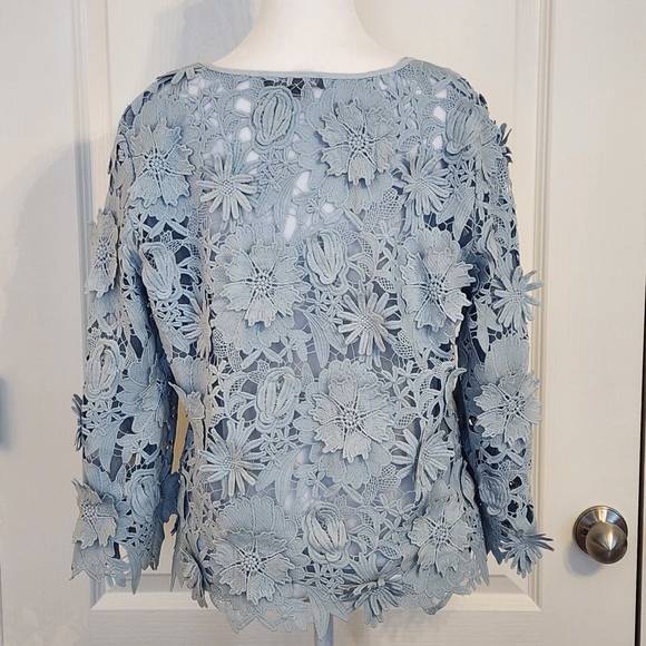 Boston Proper Floral Lace Blouse - Light Blue - Picture 9 of 12